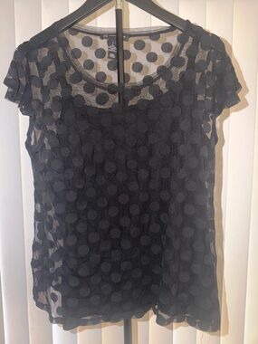BCX Black Polka Dot Mesh Short Sleeve Tee